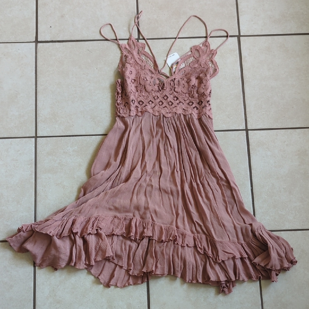 Free People Rose Pink Crochet Bodice Sundress